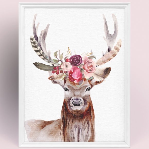 Other - Wall Art Floral Deer Portrait Print Unframed
